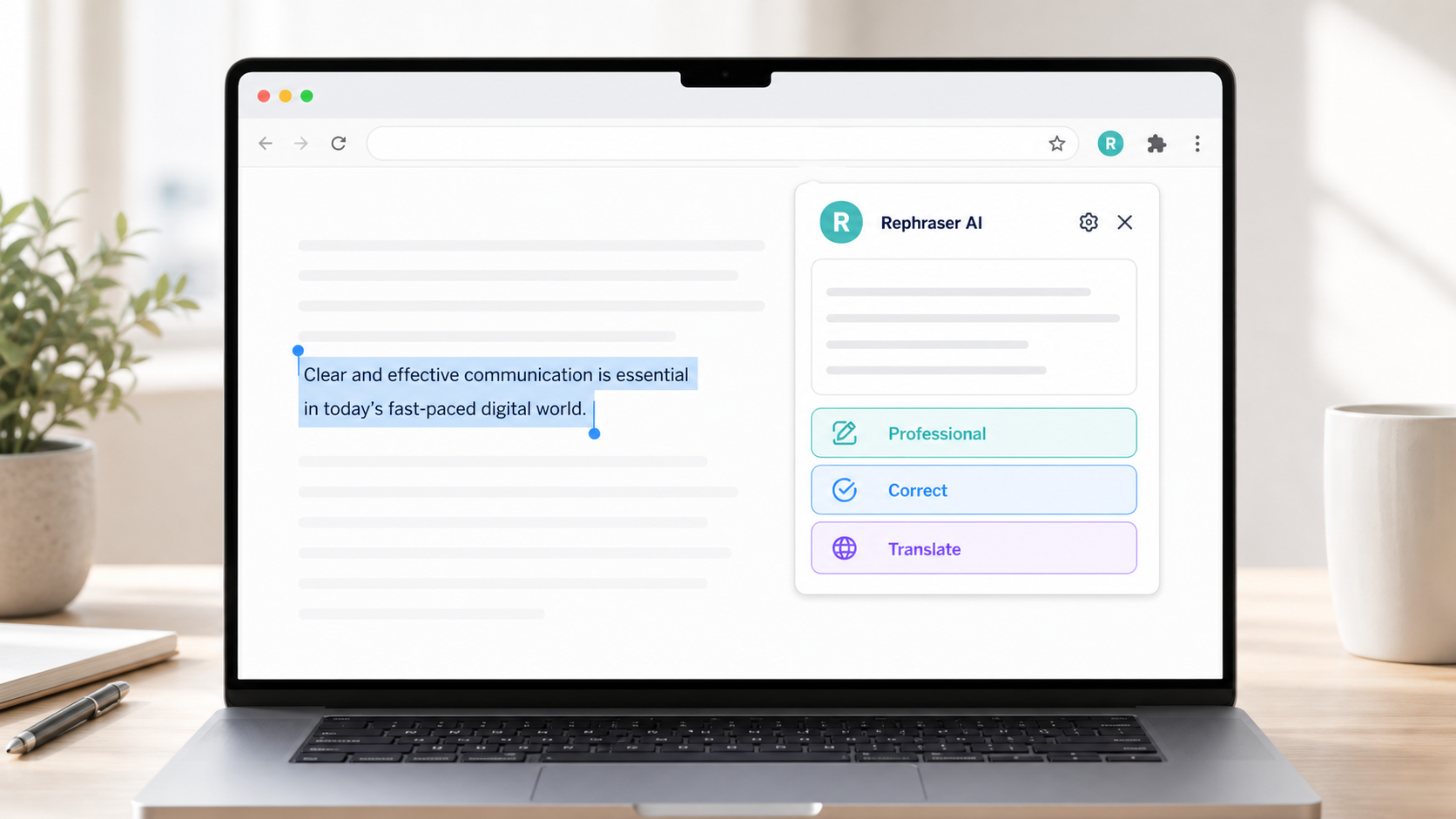 Apercu de l'extension Chrome Rephraser AI